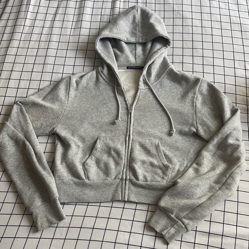 Gray Brandy Melville Cropped Zip Up